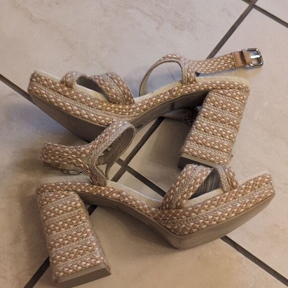 NEW Dolce Vita Alex Platform Sandals Cream Raffia Size 10 - Picture 3 of 9